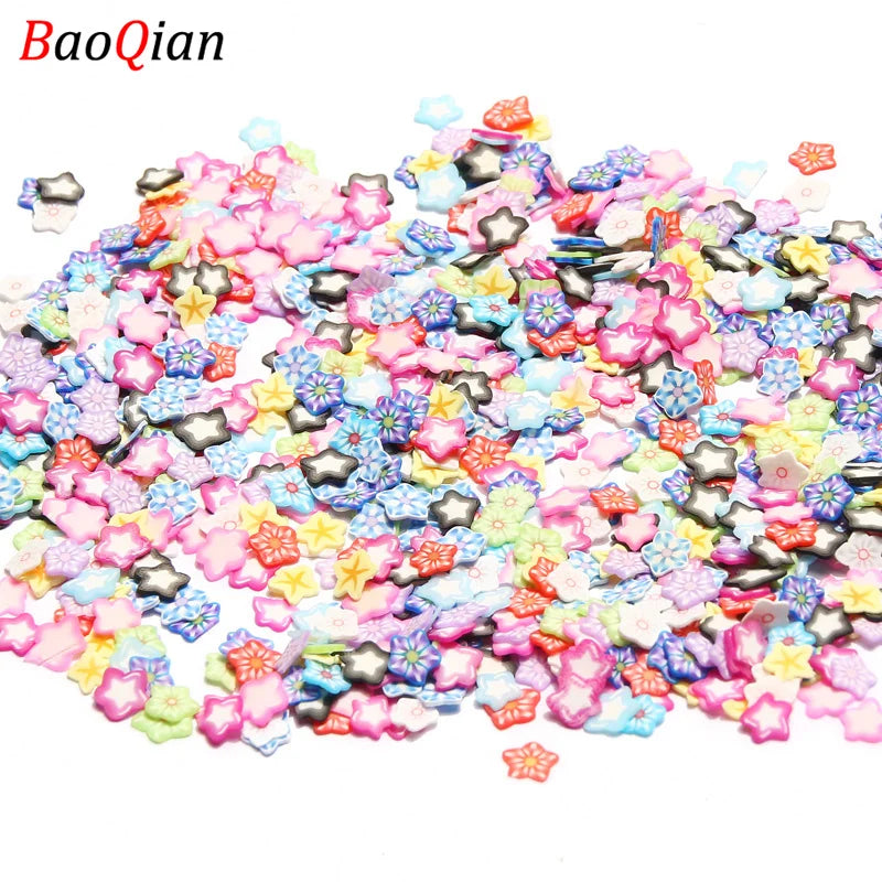 Assortment of colorful soft polymer clay slices for nail art and DIY crafts