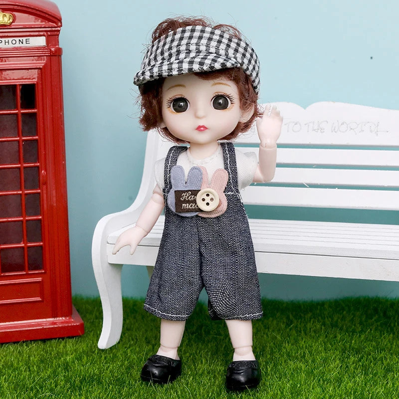 16cm Articulated Fashion Doll with Big Eyes and Dress-Up Outfit
