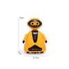 An orange line-following robot toy car with a black body and yellow eyes, shown against a white background.