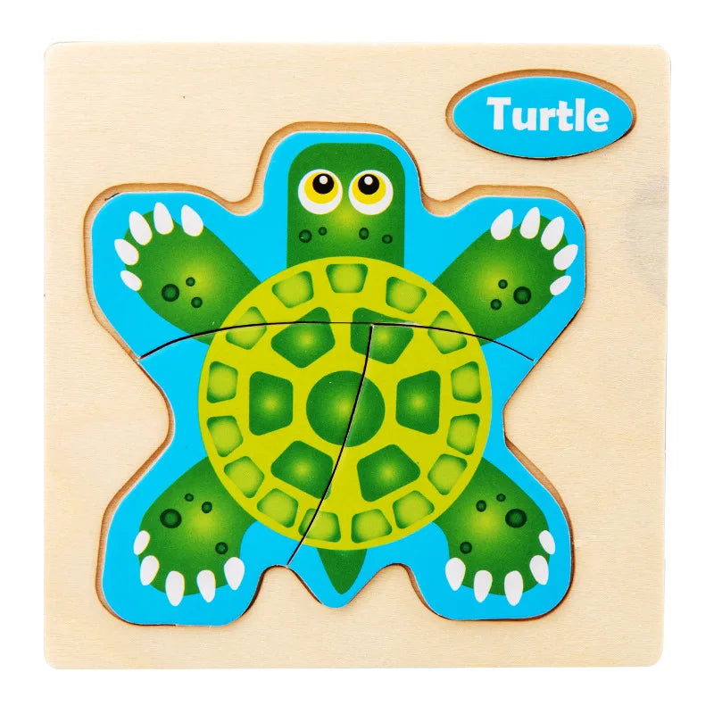 Wooden 3D Cartoon Animal Jigsaw Puzzle for Kids