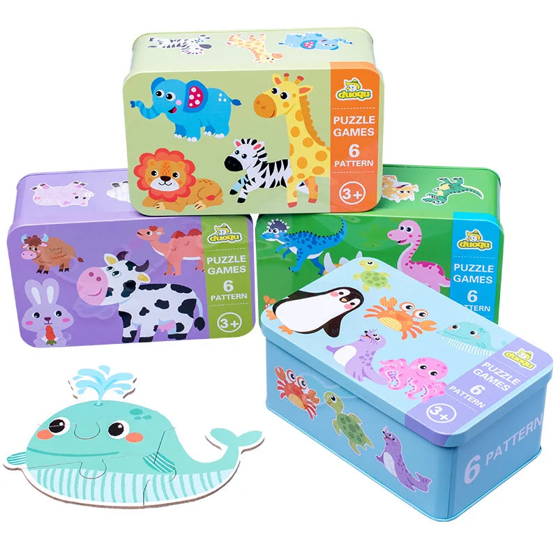 Montessori Wooden Animal Puzzle Set with Storage Box