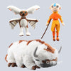A plush toy set featuring Appa and Momo characters, including a white winged creature and an orange humanoid figure, alongsid