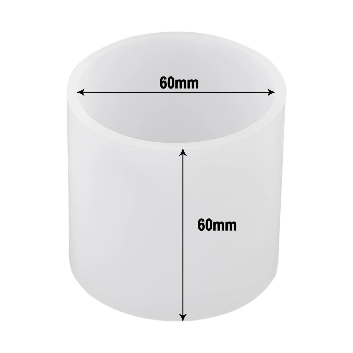 A white cylindrical resin casting mold with dimensions of 60mm by 60mm.