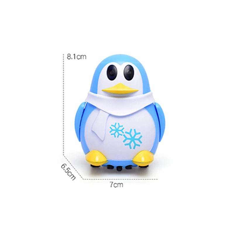A cute blue and white penguin-shaped line-following robot toy with yellow accents.