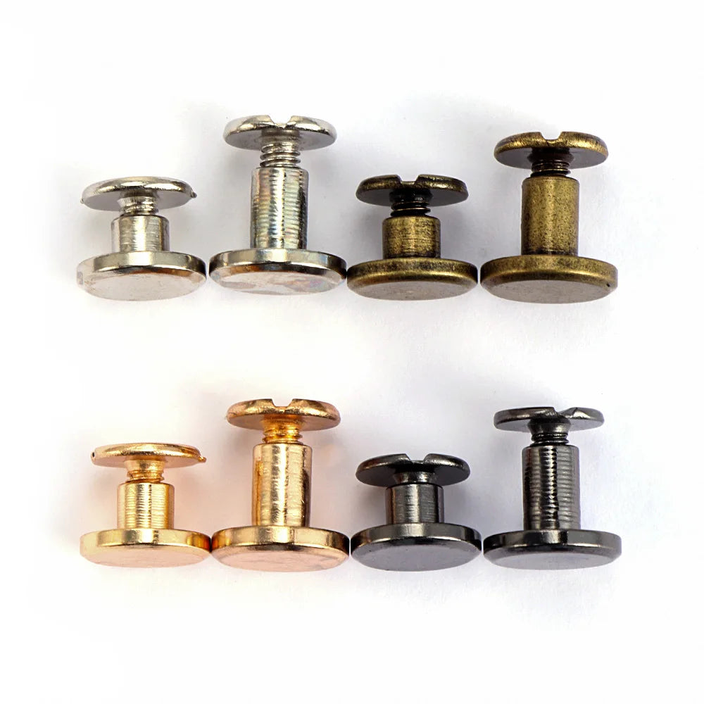 A collection of decorative heart brass rivets in various finishes and sizes for leather craft.