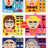 A collection of facial expression puzzles made of felt and wood for children.