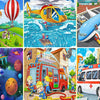 A collection of colorful wooden cartoon jigsaw puzzles featuring various animals and scenes for toddlers.