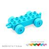 A bright blue city traffic building block set featuring vehicles and a trailer.