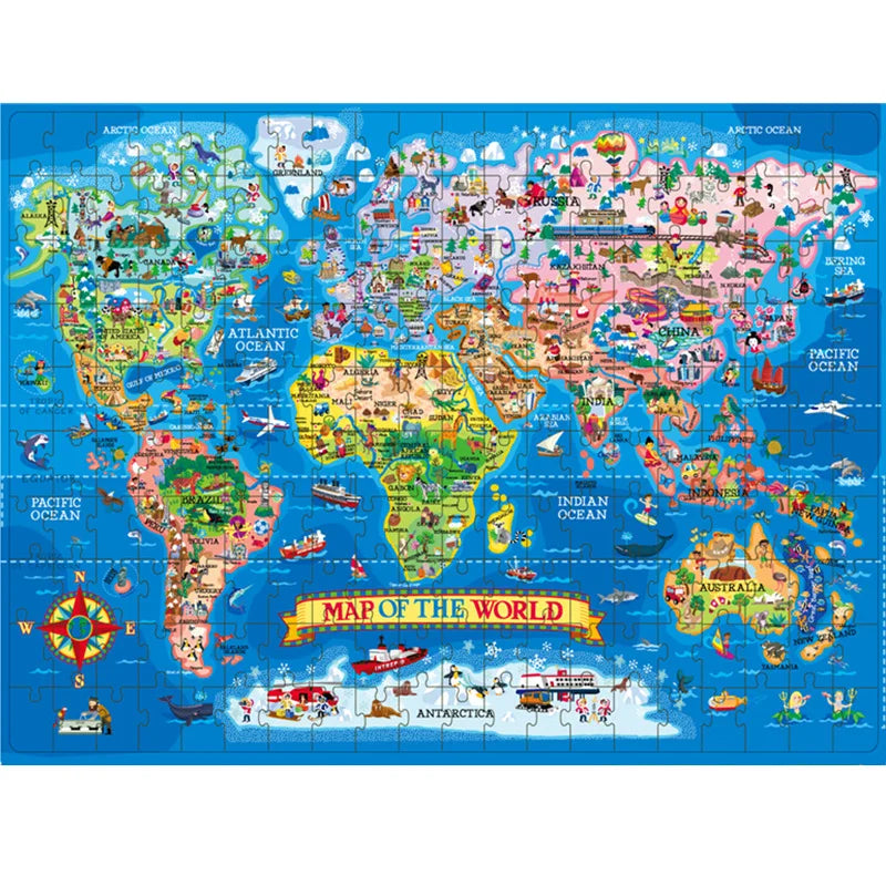 A colorful 200-piece jigsaw puzzle depicting a map of the world.