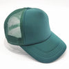 Teal trucker hat with a mesh front and a solid teal fabric crown
