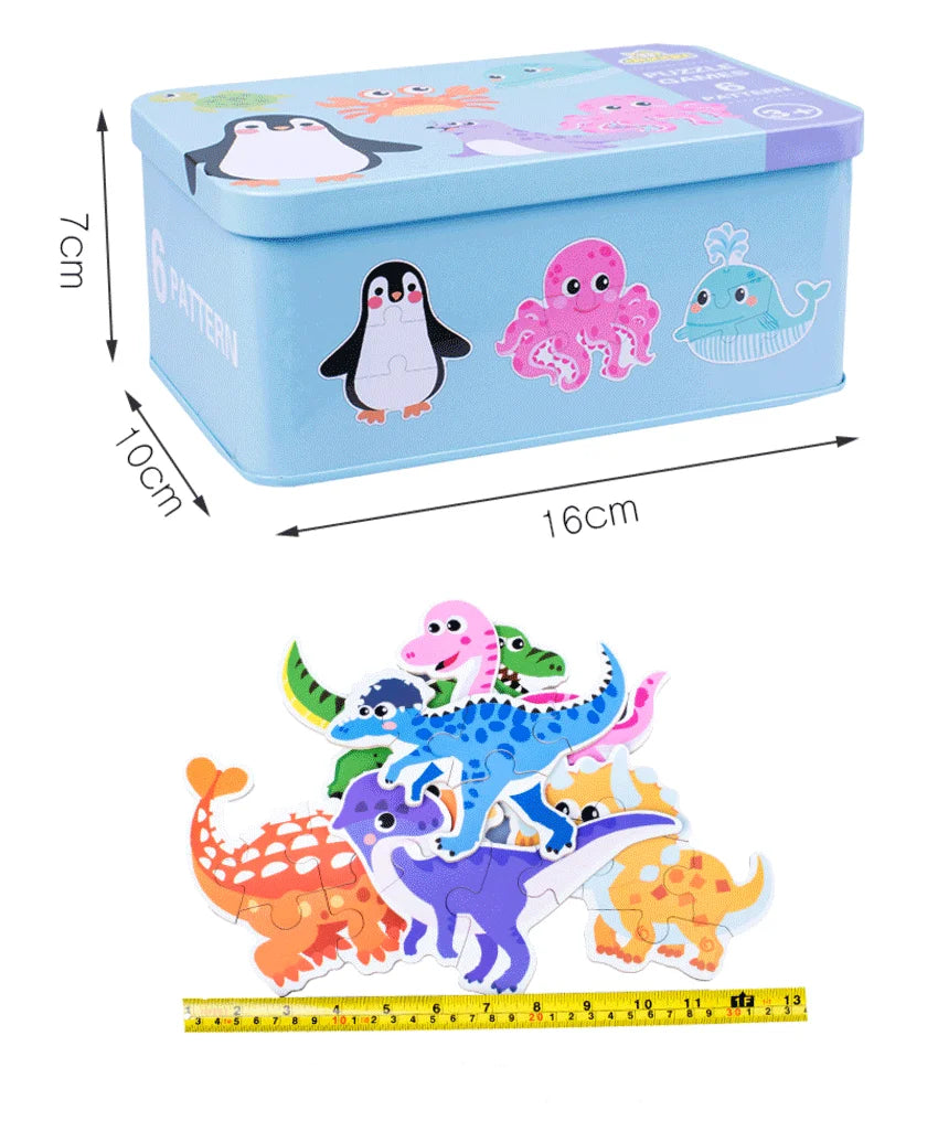 Montessori Wooden Animal Puzzle Set with Storage Box
