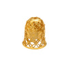A golden bead cap with a floral design and an openwork base for jewelry making.