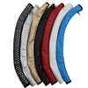 A collection of leather stroller handle covers in various colors including black, silver, gold, red, white, and blue.