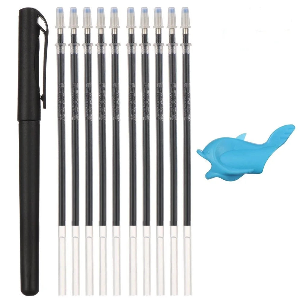A set of automatic fade pens with refills for reusable handwriting practice, shown vertically.