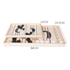 A wooden sling puck tabletop battle game for two players with a scoring board and pucks.