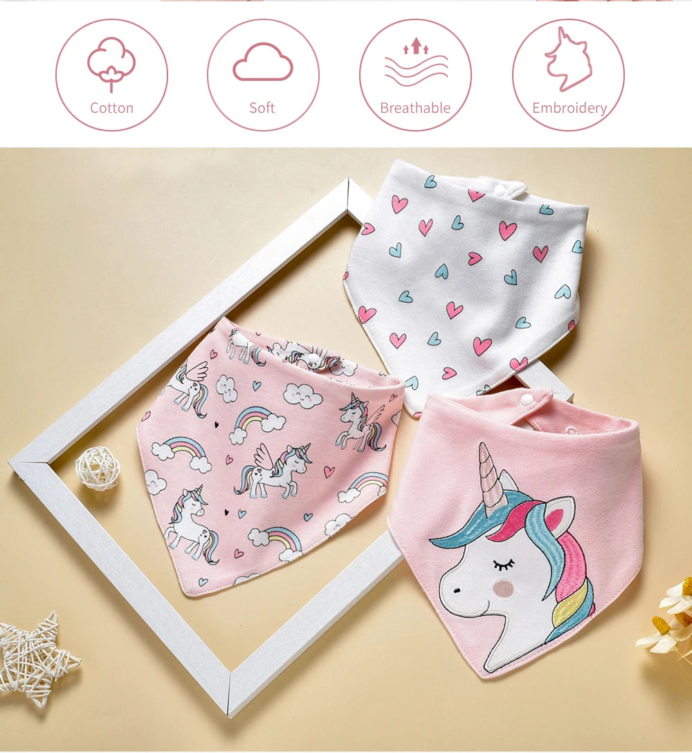 Soft Cotton Baby Bibs (3-Pack) with Cartoon Prints