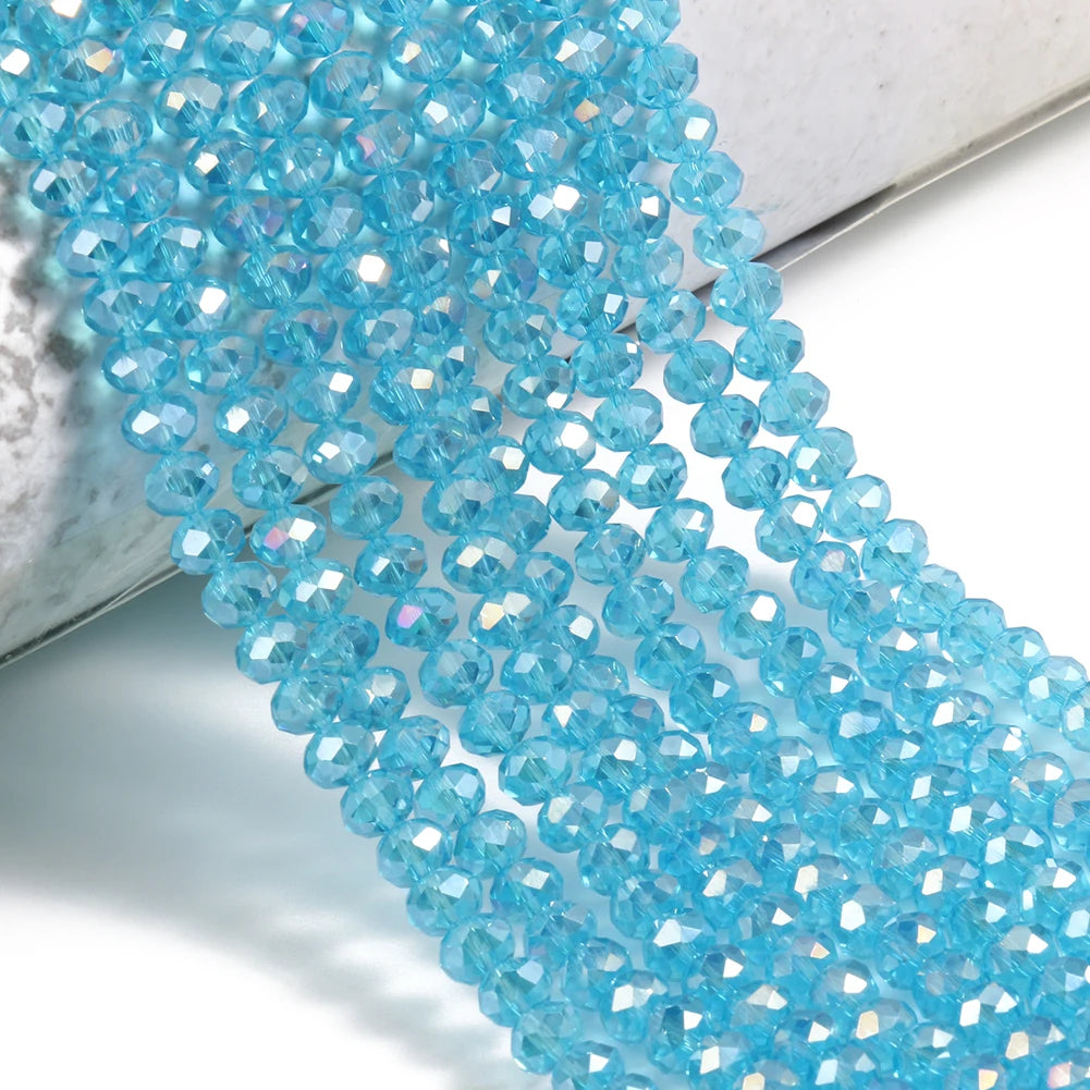 A strand of light blue faceted crystal glass beads for jewelry making