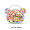 Clear plastic organizer with 11 grids containing 350 assorted colorful acrylic beads for crafting