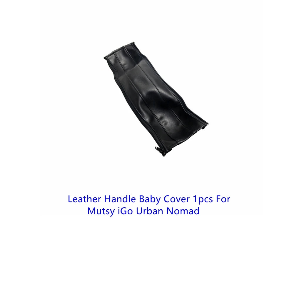 Black leather handle cover for Mutsy iGo Urban Nomad stroller, designed for a protective and comfortable grip.
