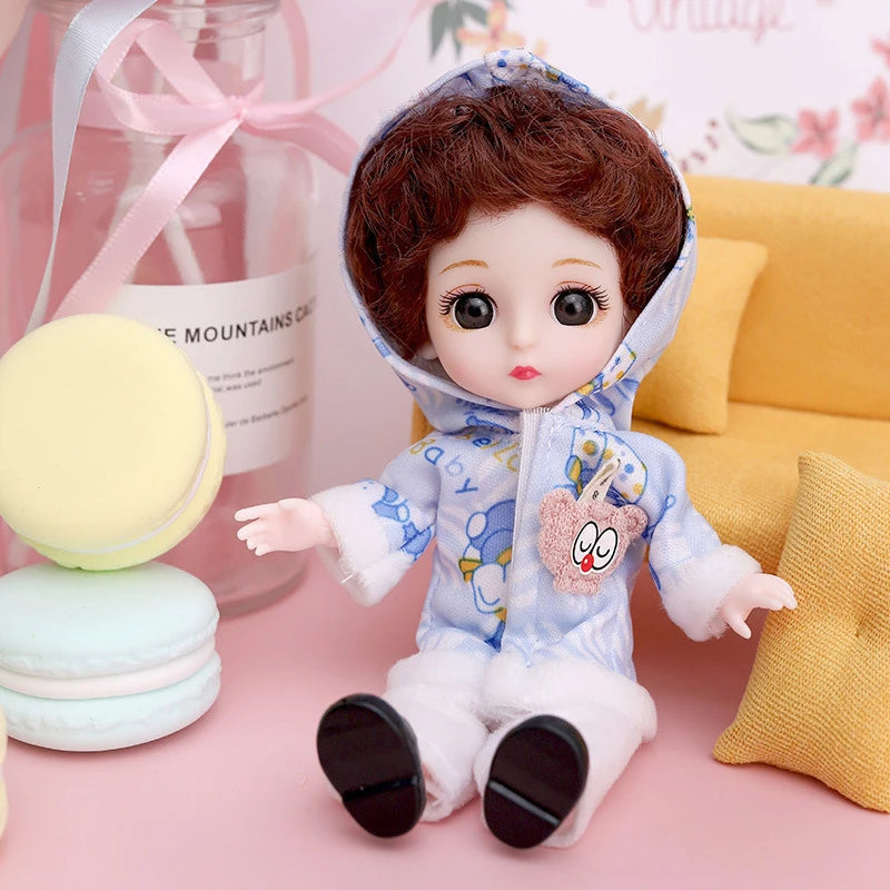 16cm Articulated Fashion Doll with Big Eyes and Dress-Up Outfit