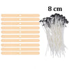 A bundle of pre-waxed cotton candle wicks with metal sustainers, measuring 8 cm long.