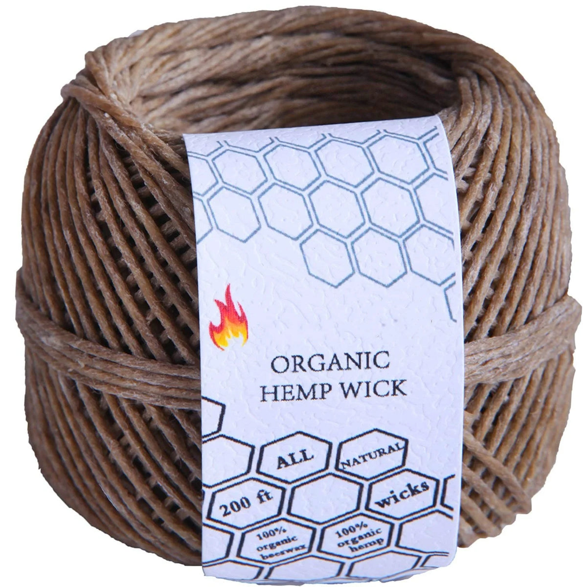 A spool of 200-foot organic hemp wick with a natural beeswax coating.