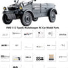 A set of parts for an FMS 1:12 Type82 Kubelwagen RC Car model, including steering wheel and interior components.