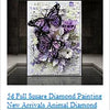 A diamond painting kit featuring a purple butterfly and floral landscape art on a square canvas.