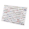 A display of assorted acrylic stud earrings featuring hearts, stars, and moons in various colors and designs.