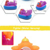 A set of cartoon soft rubber bath toys featuring a vehicle and an animal design, designed for water spraying.