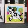 A wooden tangram puzzle featuring a zebra design cut into interlocking pieces.