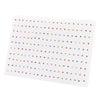 A sheet of clear plastic showing 100 pairs of assorted acrylic stud earrings including hearts, stars, and moons.