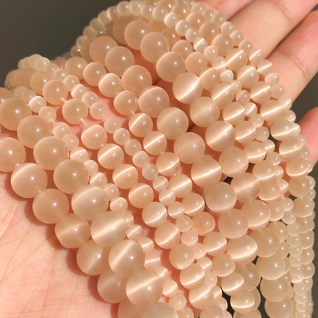 Natural Moonstone Cat Eye Beads — DIY Jewelry Making Strand