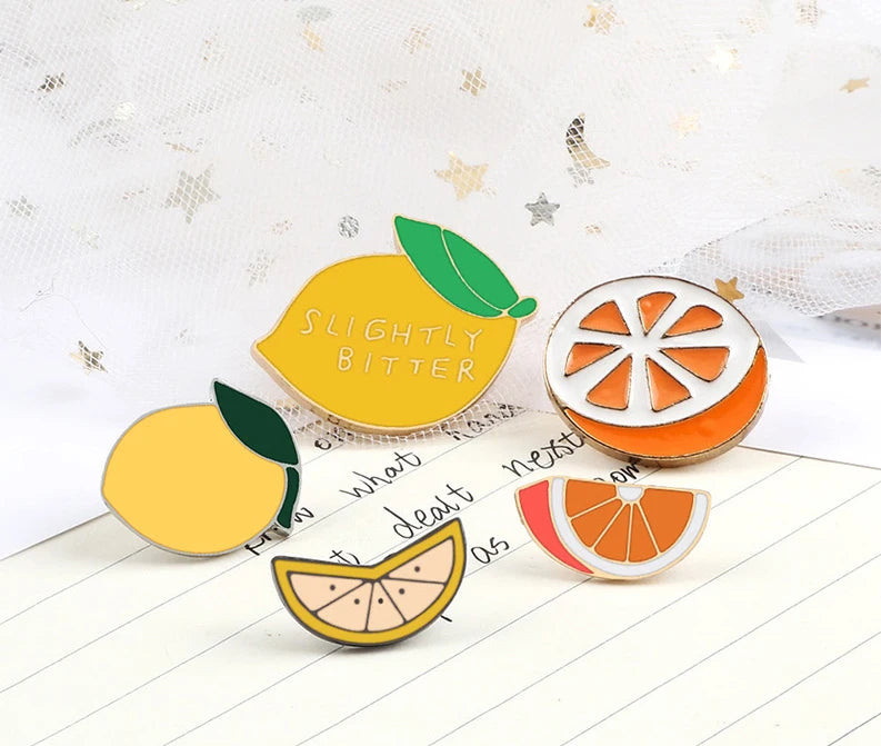 Fresh Fruit Enamel Pins Set — Lemon & Orange Brooches