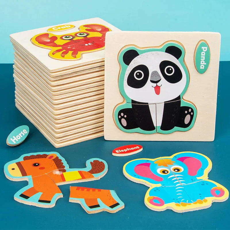 Wooden 3D Cartoon Animal Jigsaw Puzzle for Kids