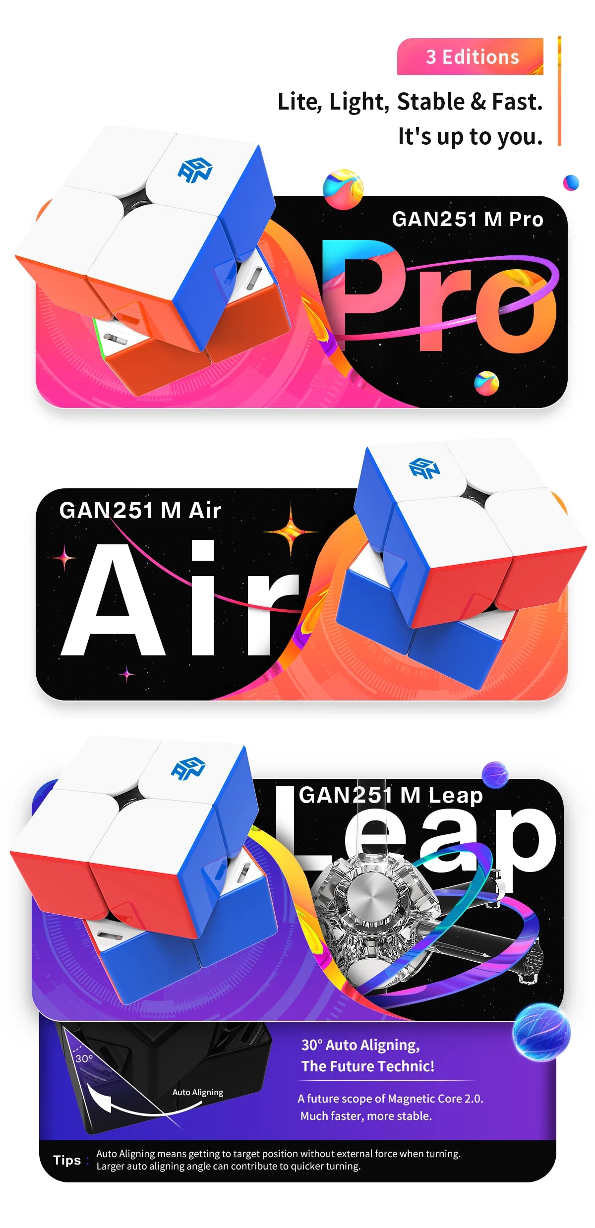 GAN 251 M Pro Magnetic 2x2 Speed Cube