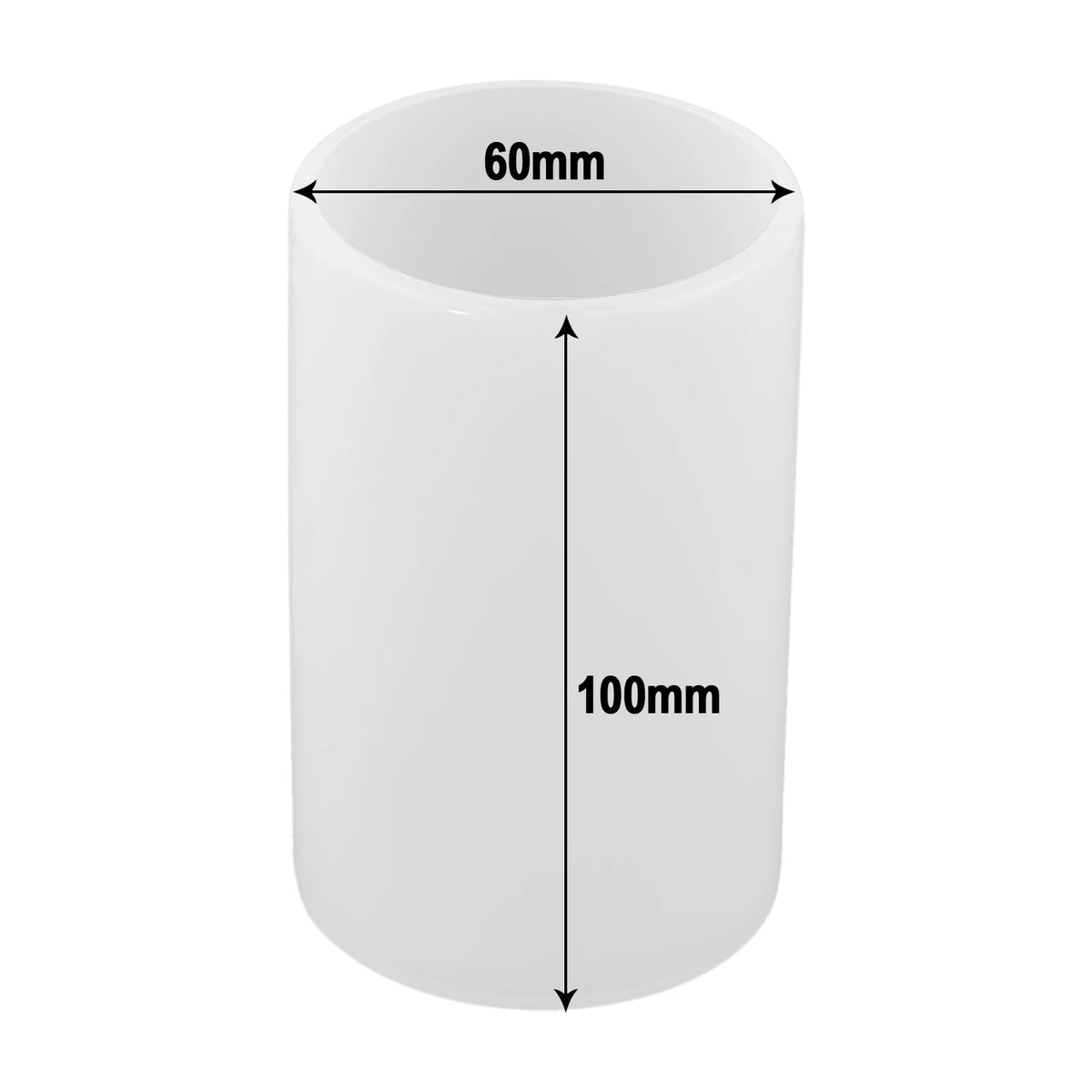 White cylindrical resin casting mold with dimensions 60mm by 100mm
