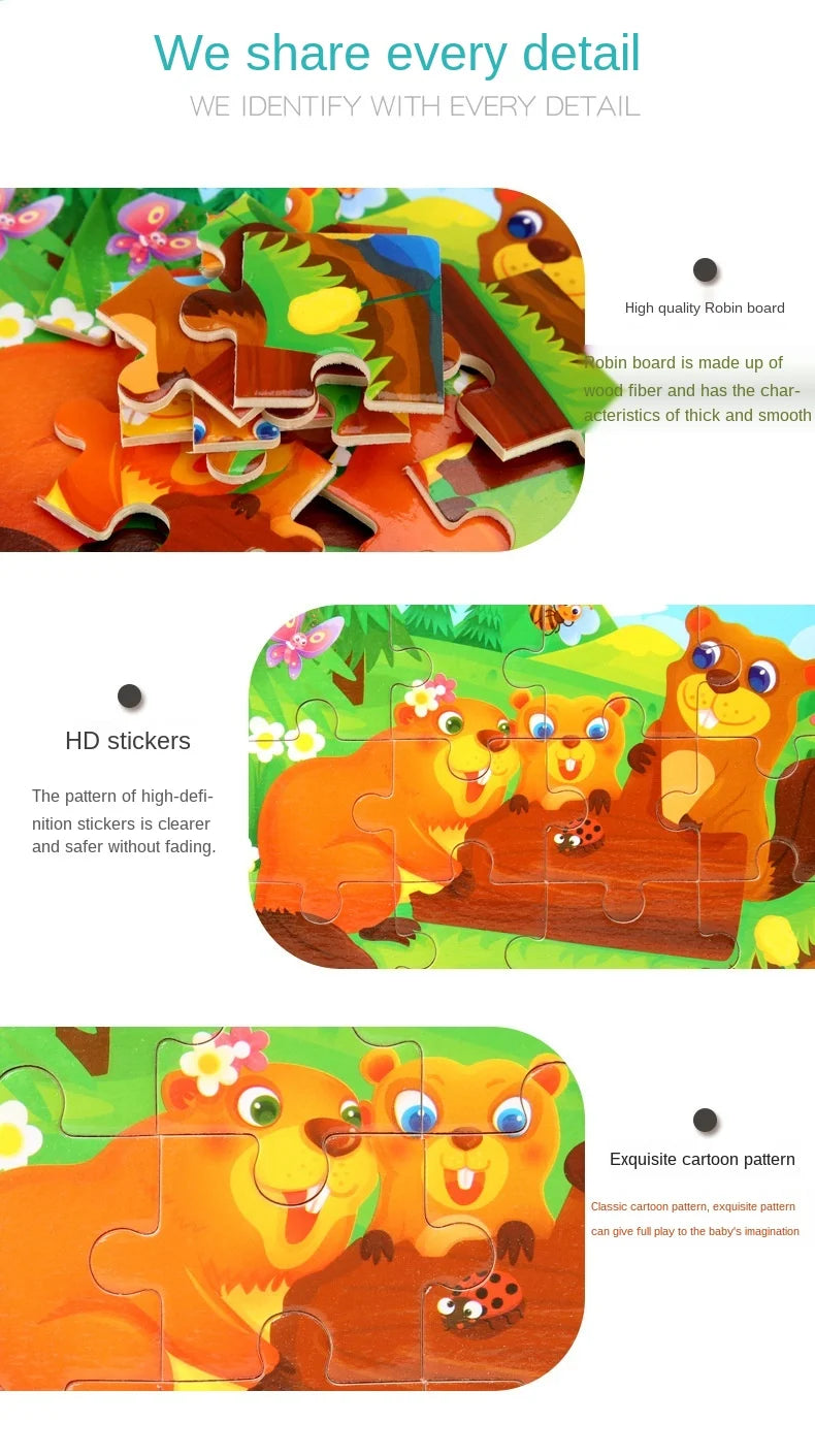 Wooden Animal Jigsaw Puzzles for Toddlers (Set of 12)