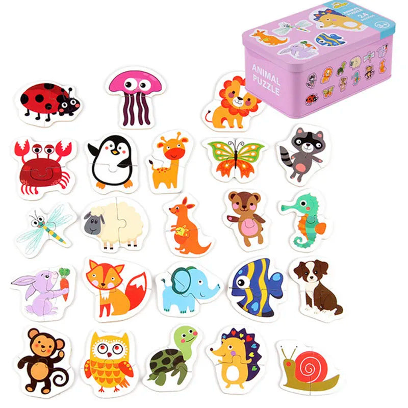 Montessori Wooden Animal Puzzle Set with Storage Box