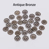 Antique bronze flower petal bead caps for jewelry making in various sizes