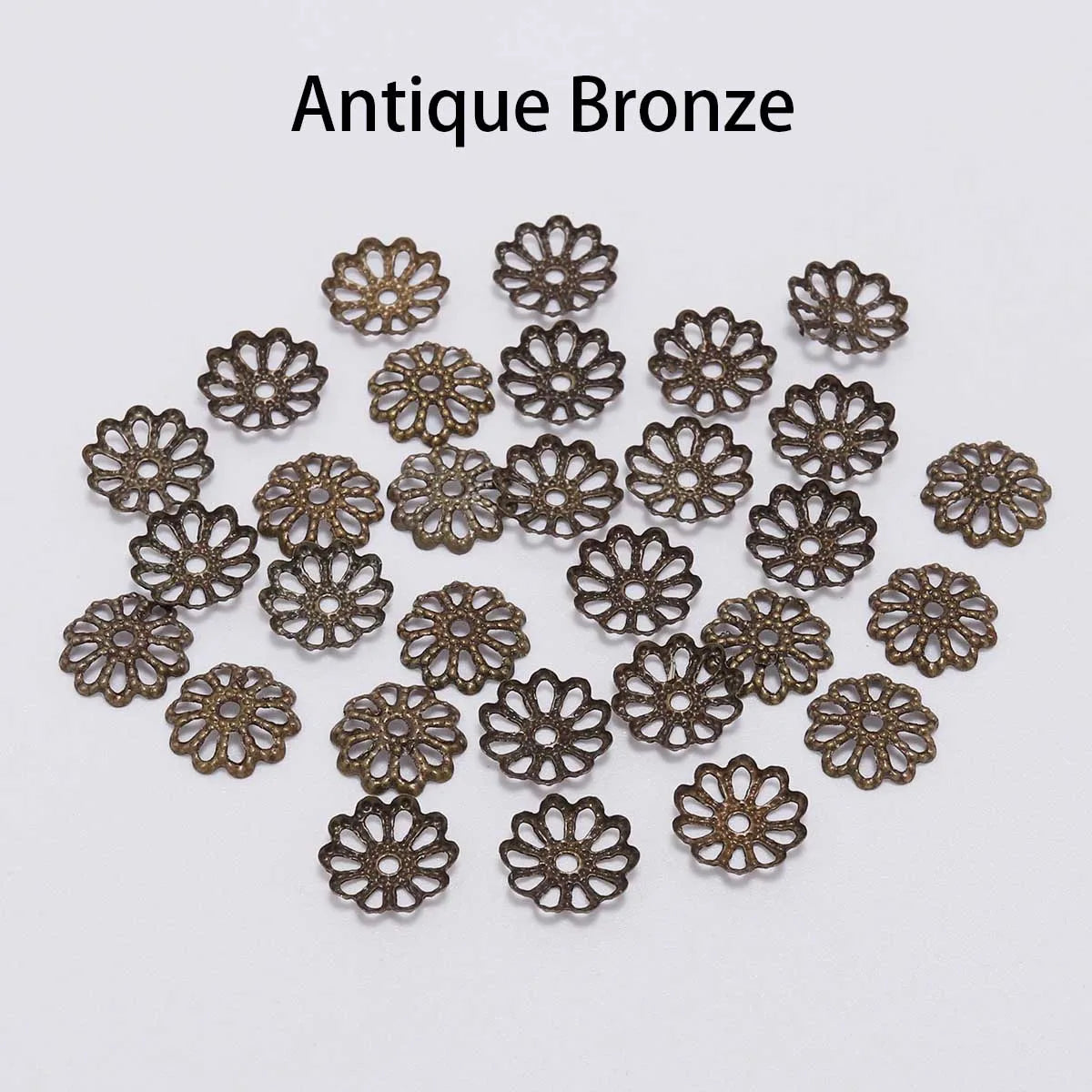 Antique bronze flower petal bead caps for jewelry making in various sizes