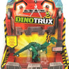 A DinoTrux dinosaur truck toy car with a removable dinosaur figure in an orange and red packaging box.