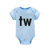 Light blue letter print cotton baby bodysuit with the letter TW
