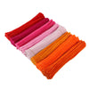 A collection of 100 colorful chenille stems or pipe cleaners in various shades of red, pink, and orange.
