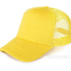 Yellow trucker hat with a mesh back and a curved brim.