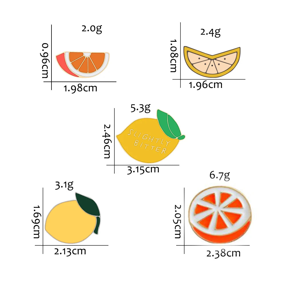 Fresh Fruit Enamel Pins Set — Lemon & Orange Brooches