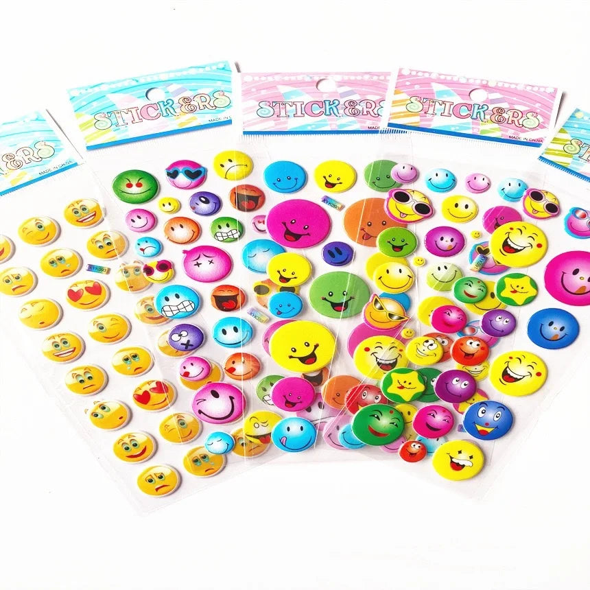 A collection of colorful 3D puffy stickers for kids featuring various fun and educational designs.