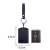 Black vintage cowhide leather key wallet with card holder and lanyard