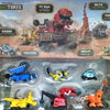 A box of Dinotrux toys featuring various dinosaur truck figures and removable dinosaur characters.