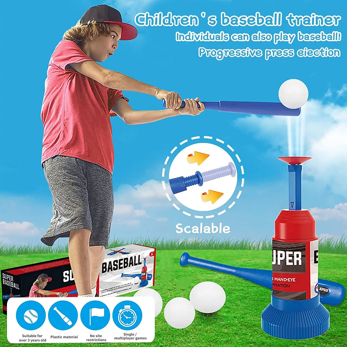 Kids Baseball T-Ball Pitching Machine Set with Bat and Balls